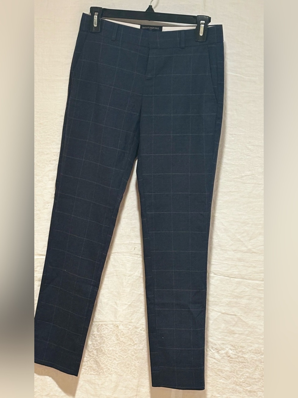 Banana Republic Ryan Fit Plaid Ankle Pants 00P Navy Blue Windowpane Office 00 Pe